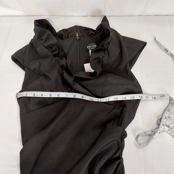 Xscape by Joanna Chen Black Ruched Cocktail Dress Ruffles - Picture 10 of 11